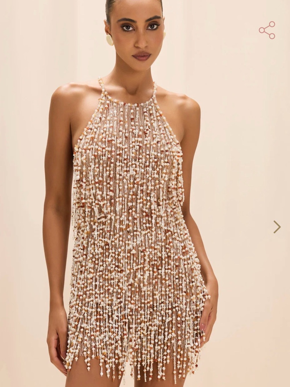 PatBO Beaded Fringe Halter Mini Dress in Nude